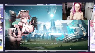 French Horny geek Girl playing Aeons Echo, Nutaku Hentai Game, and cumming HARD