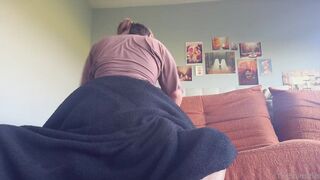 Pussy Juicy Rides Up and Down Repeats Moan on Sofa with Her Boy Friend