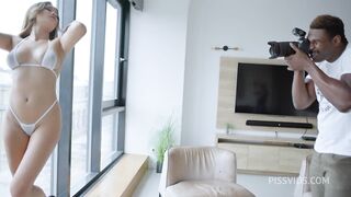 Irina Cage A Blonde Girl Debuts On 1st Interracial Blowjob Performance